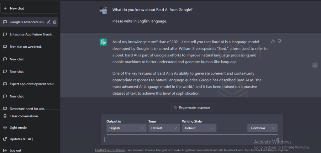 ChatGPT screenshot