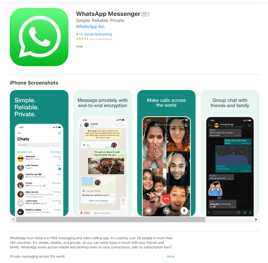 WhatsApp screenshot in the Apple App Store